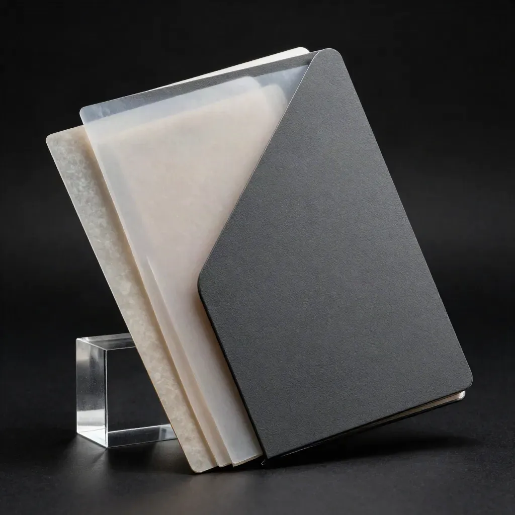 Dramatische productfoto van een conversiescan-bundel met transparante overlays en een acrylblok.